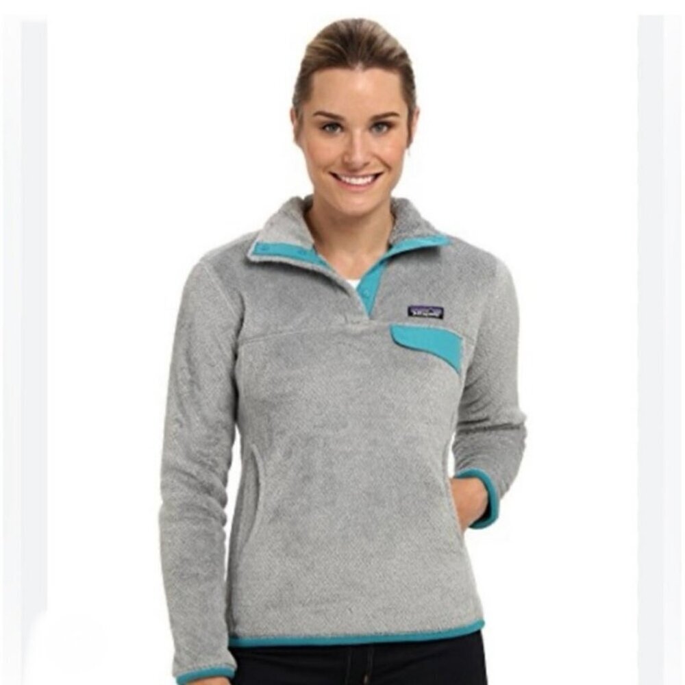 Patagonia Re-Tool Snap-T Fleece Pullover Gray Teal Blue Sweatshirt Women’s Small